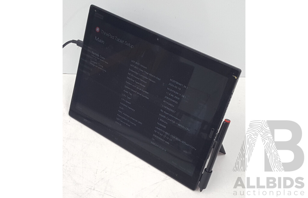 Lenovo ThinkPad X1 Tablet Gen3 Intel Core i7 (8650U) 1.90GHz-4.20GHz 4-Core CPU 13-Inch Touchscreen Detachable Laptop