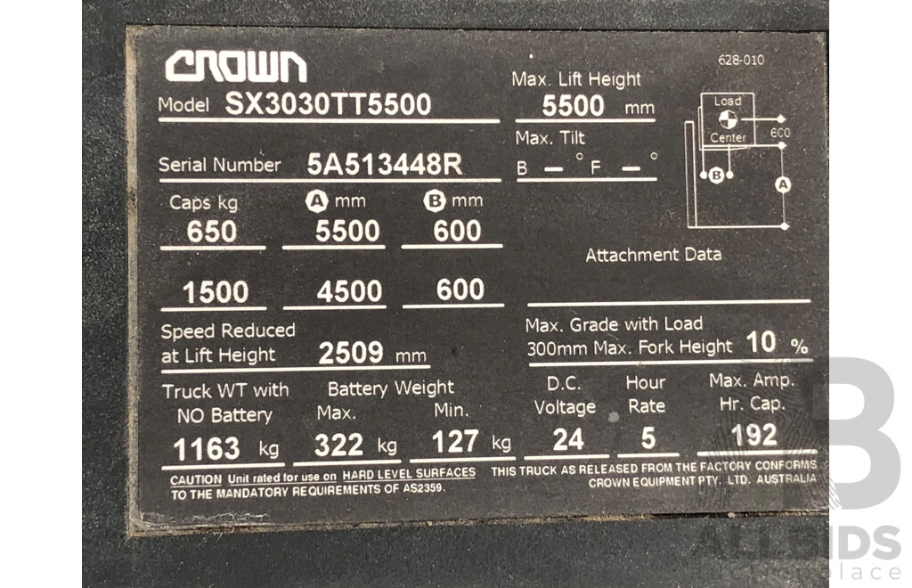 Crown 1.5T Electric/Hydraulic Walkie Straddle Stacker