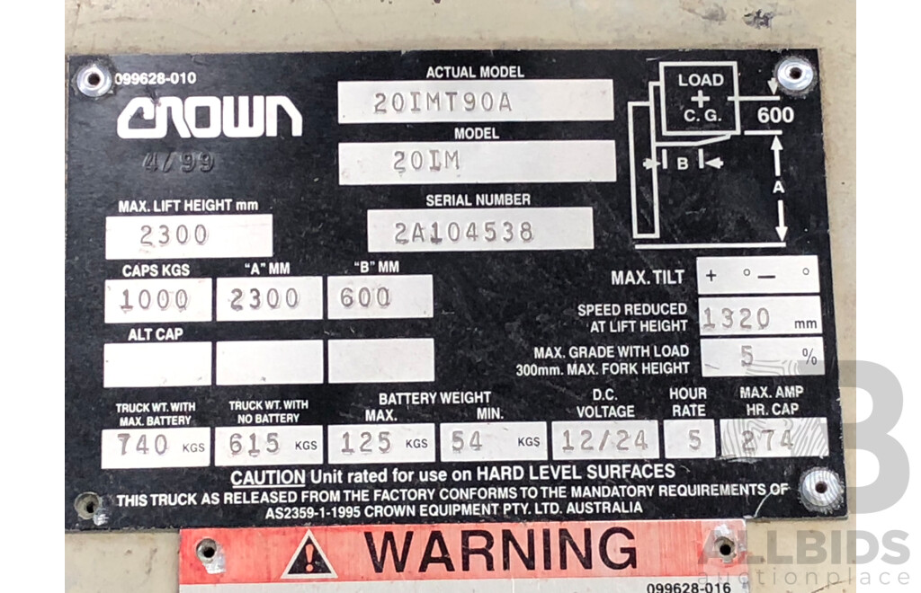 Crown 1T Electric Hydraulic Walk Behind Forklift