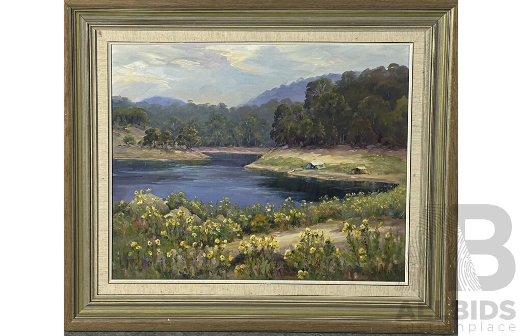 Jean Melvin, (20th Century, Australian), Summer at Lake Jindabyne, Oil on Canvas Board, 44 X 54 Cm (image)