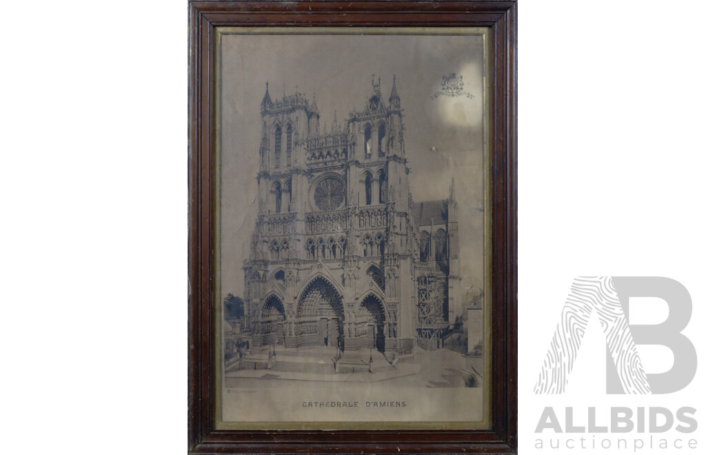 L. Caron (French, Editor) and B & G, Lyon (Publisher), Cathedral D'^Amiens, Framed Vintage Lithograph Poster, c1917, 79 x 58 cm (frame)