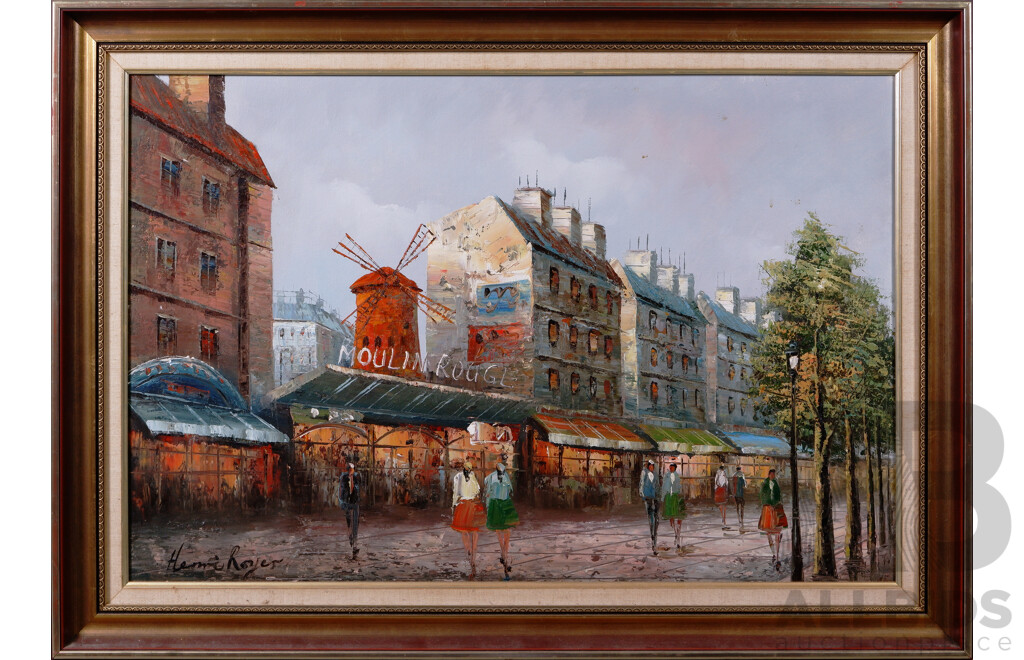 Henri Roger, (French, Date Unknown), Moulin Rouge, Oil on Canvas Board, 76.5 X 106.5 Cm (frame)