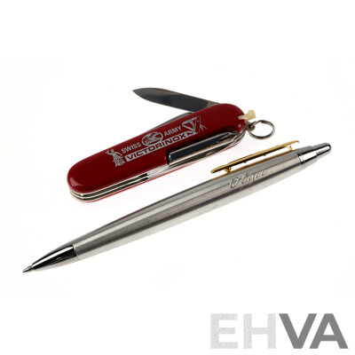 Inoxcrom Executive Ballpoint Pen with Gold Plated Clip and Boxed Victorinox Swiss Army Knife