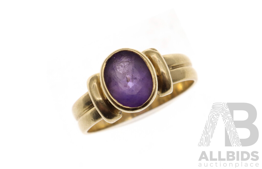 9ct Vintage Amethyst Ring, Size S, 4.17 Grams