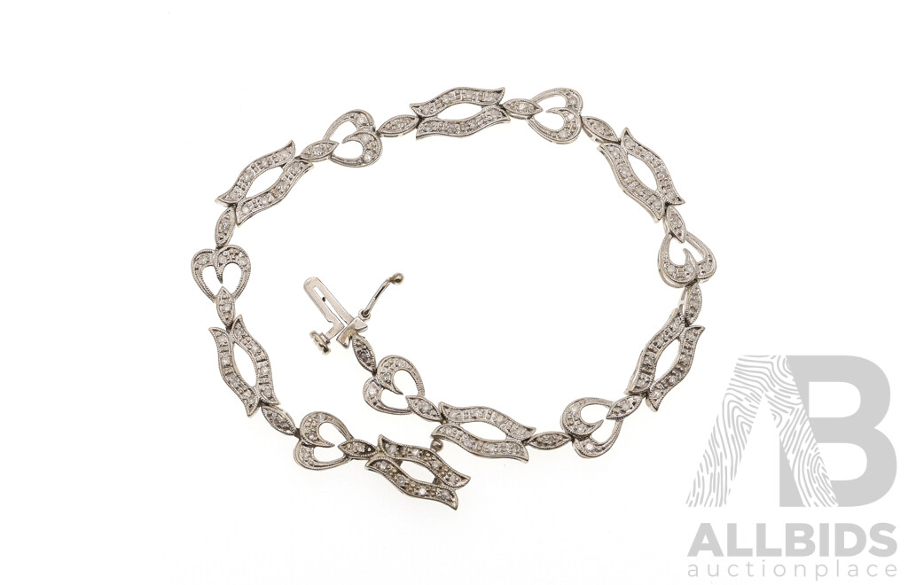 9ct White Gold Diamond Set Bracelet, 19cm, Est TDW 0.50ct, 6.53 Grams