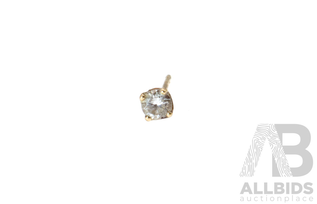 9ct Single Diamond Stud Earring, TDW 0.10ct, 0.26 Grams