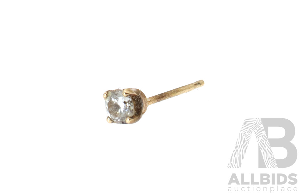 9ct Single Diamond Stud Earring, TDW 0.10ct, 0.26 Grams