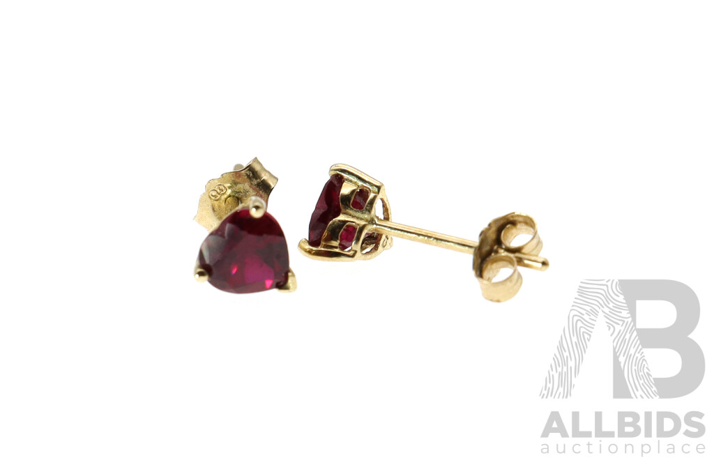 9ct Created Ruby Heart Shaped Stud Earrings, A&C, 5.5mm, 0.70 Grams