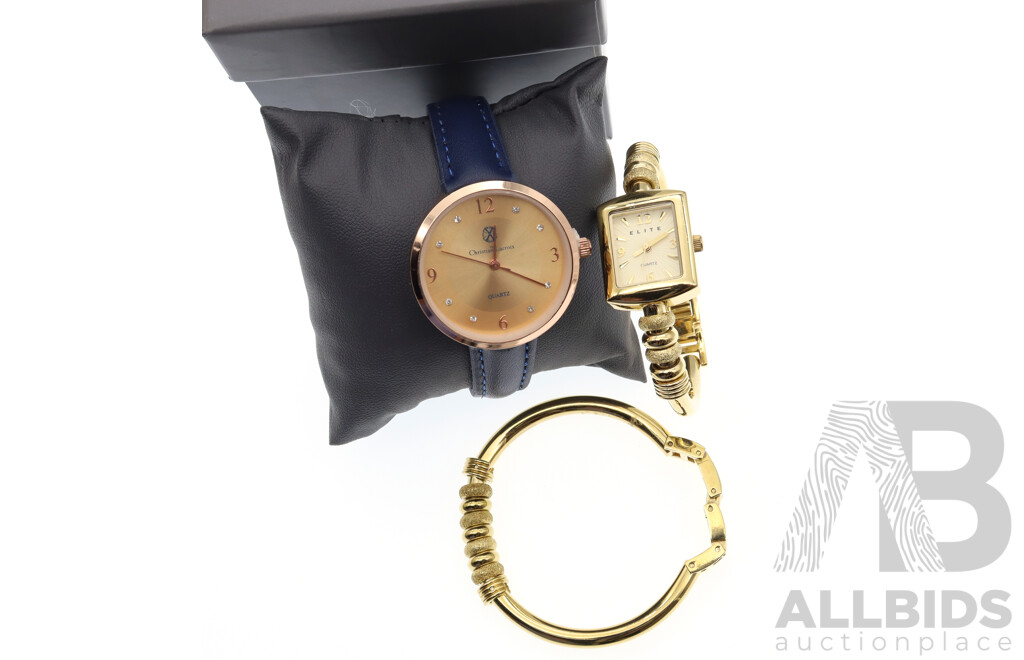 Christian Lacroix Watch New in Box with Elite Gold Tone Ladies Watch with Matching Bracelet