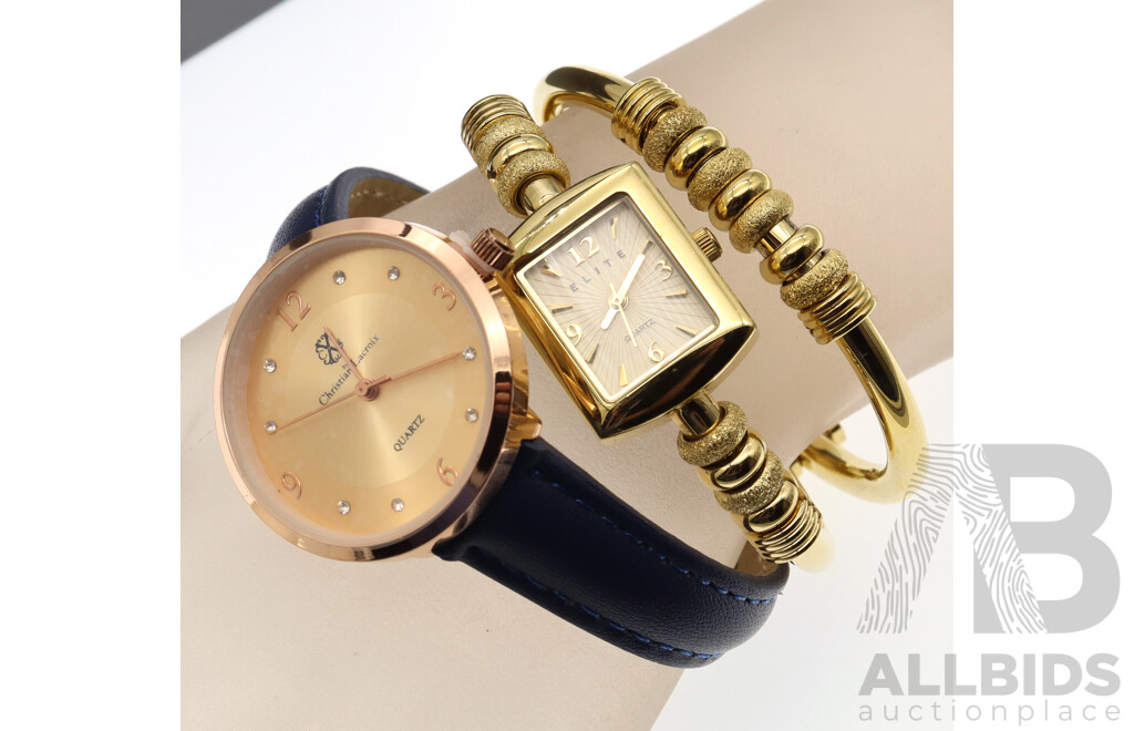 Christian Lacroix Watch New in Box with Elite Gold Tone Ladies Watch with Matching Bracelet