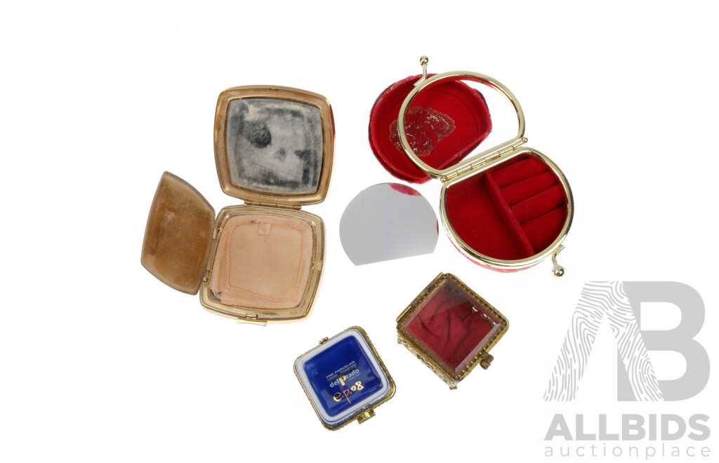 Vintage Trinket Boxes and Vintage Gold Tone Make Up Compact