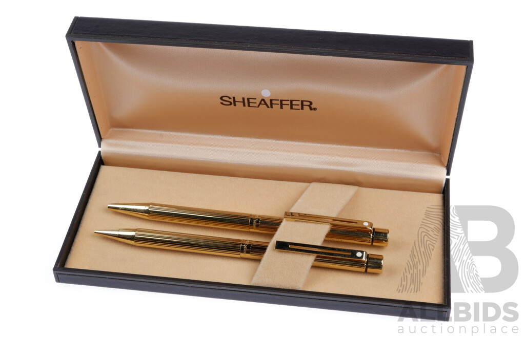 Sheaffer Gold Plated Ballpoint Pen and Mechanical Pencil in Original Case