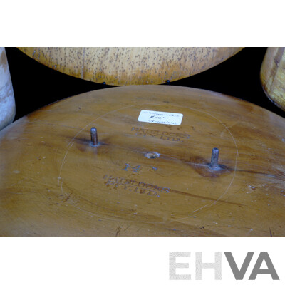 Two Vintage German Milliners Hat Blocks on Stands Along with 18 Inch Brim Board and 14 Inch Mushroom Brim Block