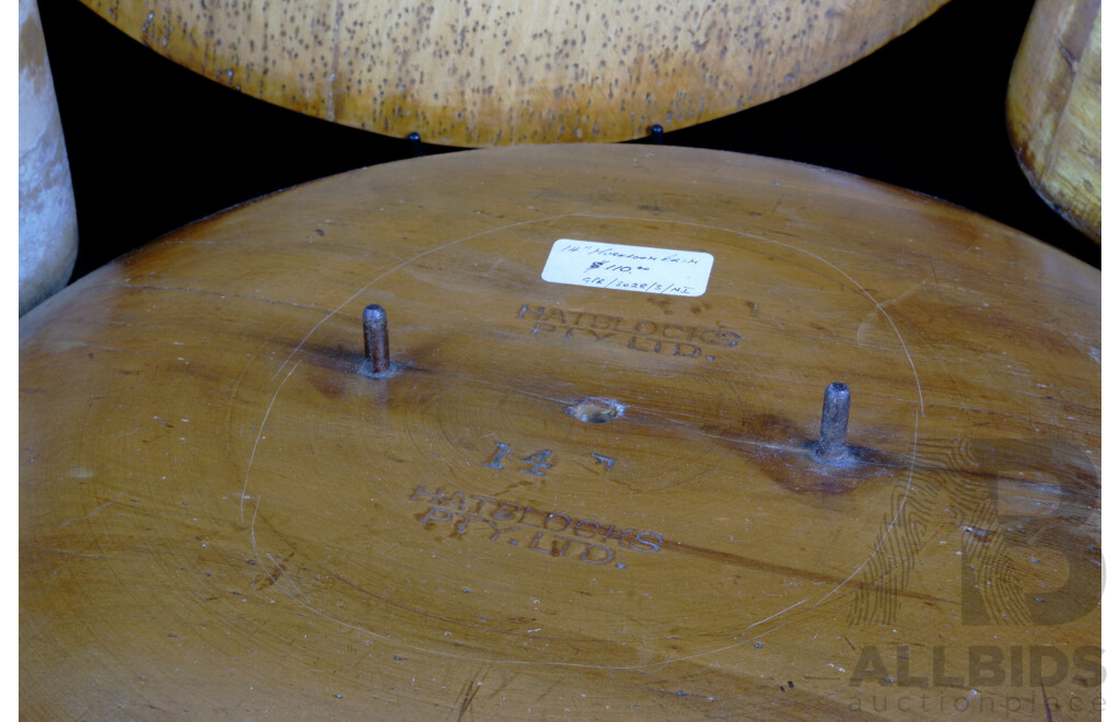 Two Vintage German Milliners Hat Blocks on Stands Along with 18 Inch Brim Board and 14 Inch Mushroom Brim Block