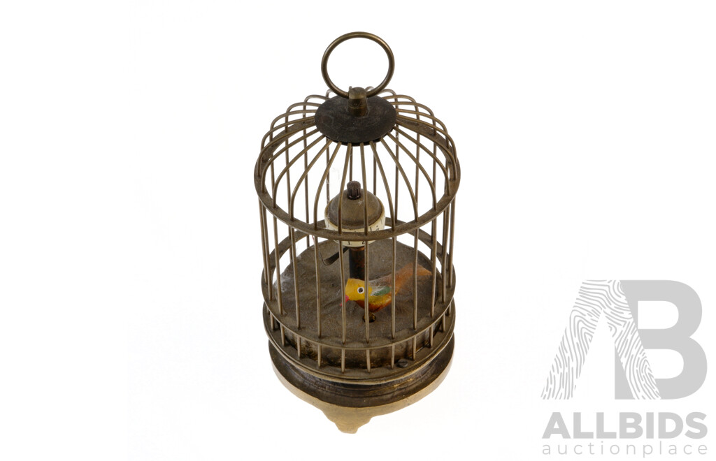 Vintage Brass Bird Cage Automaton Clock with Moving Bird