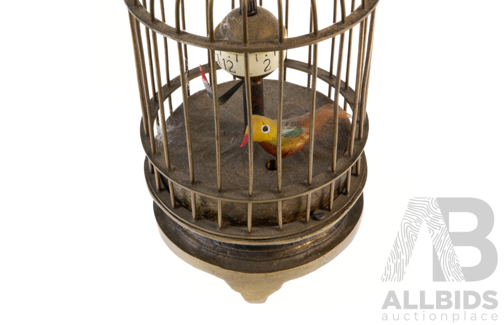 Vintage Brass Bird Cage Automaton Clock with Moving Bird