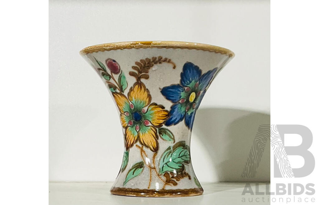 Vintage Painted Ceramic Vase with Floral Pattern