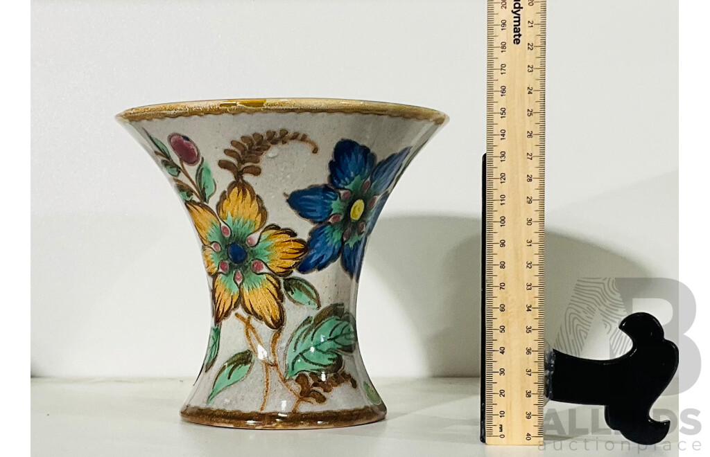 Vintage Painted Ceramic Vase with Floral Pattern