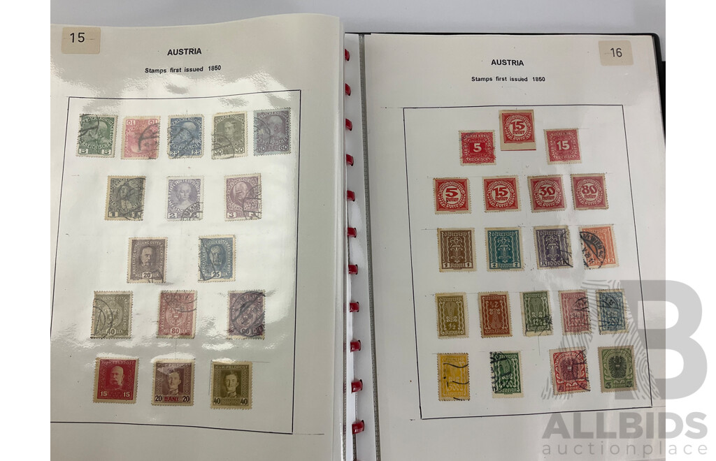 Two Albums of Antique and Vintage Hinged Stamps, Countries Beginning with 'A' to 'C' Including Afghanistan, Angola, Austria, Bahamas, Bavaria, Belgium, Bermuda, Brazil, Brunei, Canada, Ceylon, China and More