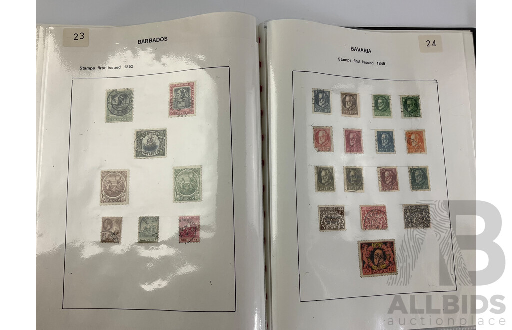 Two Albums of Antique and Vintage Hinged Stamps, Countries Beginning with 'A' to 'C' Including Afghanistan, Angola, Austria, Bahamas, Bavaria, Belgium, Bermuda, Brazil, Brunei, Canada, Ceylon, China and More