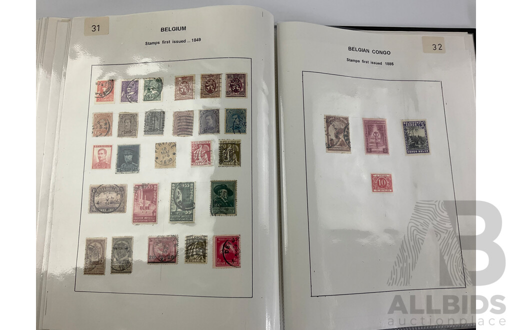 Two Albums of Antique and Vintage Hinged Stamps, Countries Beginning with 'A' to 'C' Including Afghanistan, Angola, Austria, Bahamas, Bavaria, Belgium, Bermuda, Brazil, Brunei, Canada, Ceylon, China and More