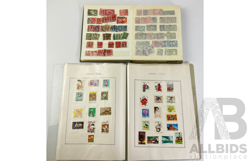 Two Albums of International Cancelled Stamps Including Australian and New Zealand Predecimal and Decimal, Red and Blue Harbour Bridge, Official Service, KGV, KGVI, QE2, USA, FIJI and More