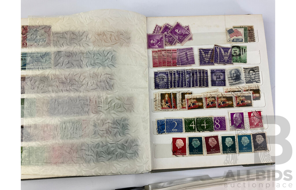 Two Albums of International Cancelled Stamps Including Australian and New Zealand Predecimal and Decimal, Red and Blue Harbour Bridge, Official Service, KGV, KGVI, QE2, USA, FIJI and More