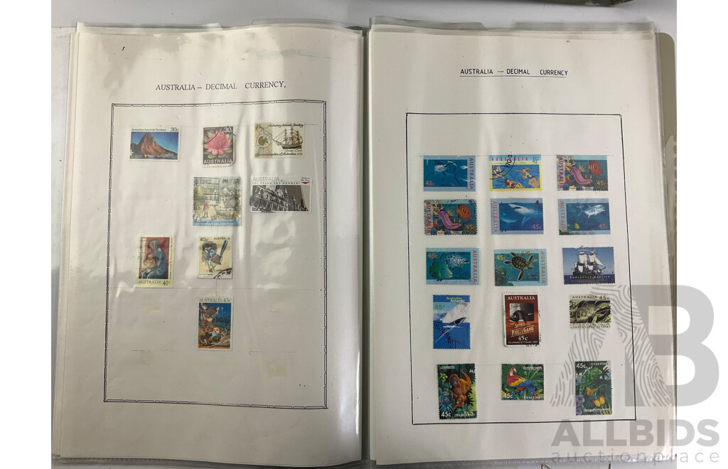 Two Albums of International Cancelled Stamps Including Australian and New Zealand Predecimal and Decimal, Red and Blue Harbour Bridge, Official Service, KGV, KGVI, QE2, USA, FIJI and More