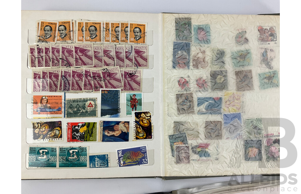 Two Albums of International Cancelled Stamps Including Australian and New Zealand Predecimal and Decimal, Red and Blue Harbour Bridge, Official Service, KGV, KGVI, QE2, USA, FIJI and More