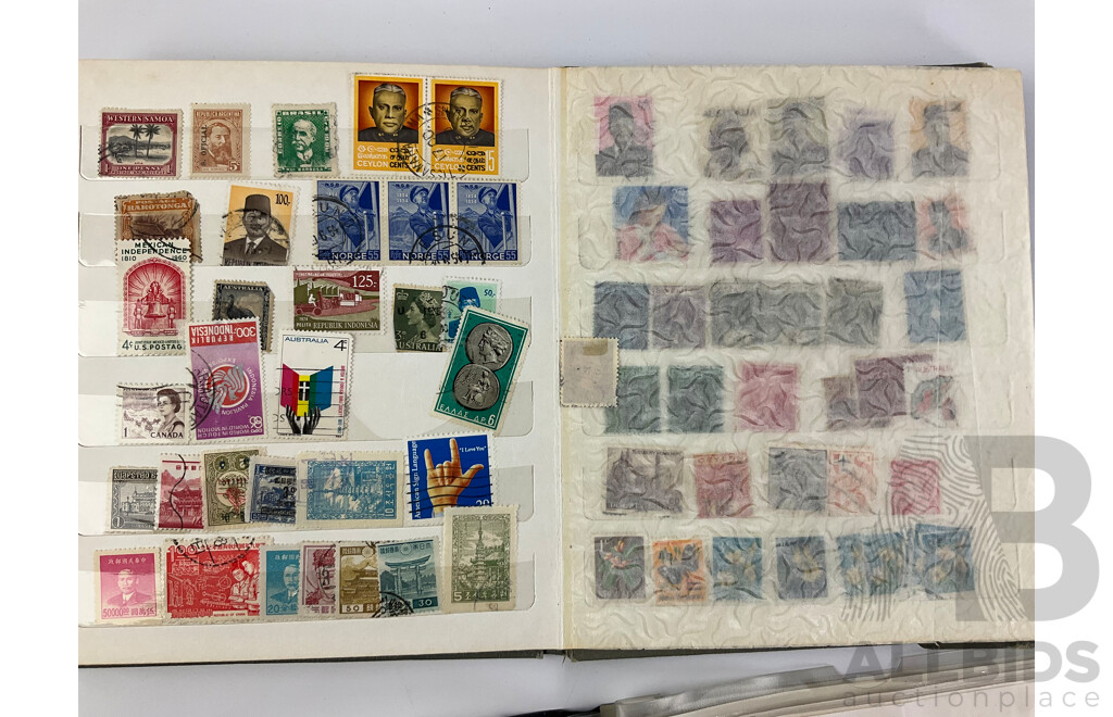 Two Albums of International Cancelled Stamps Including Australian and New Zealand Predecimal and Decimal, Red and Blue Harbour Bridge, Official Service, KGV, KGVI, QE2, USA, FIJI and More