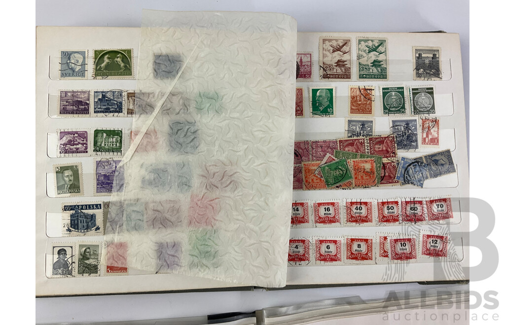 Two Albums of International Cancelled Stamps Including Australian and New Zealand Predecimal and Decimal, Red and Blue Harbour Bridge, Official Service, KGV, KGVI, QE2, USA, FIJI and More