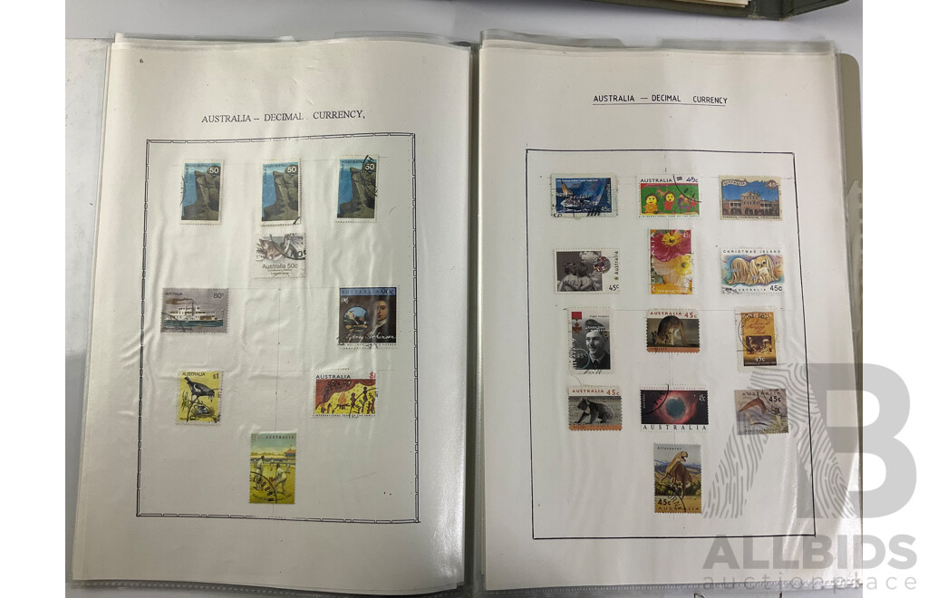 Two Albums of International Cancelled Stamps Including Australian and New Zealand Predecimal and Decimal, Red and Blue Harbour Bridge, Official Service, KGV, KGVI, QE2, USA, FIJI and More