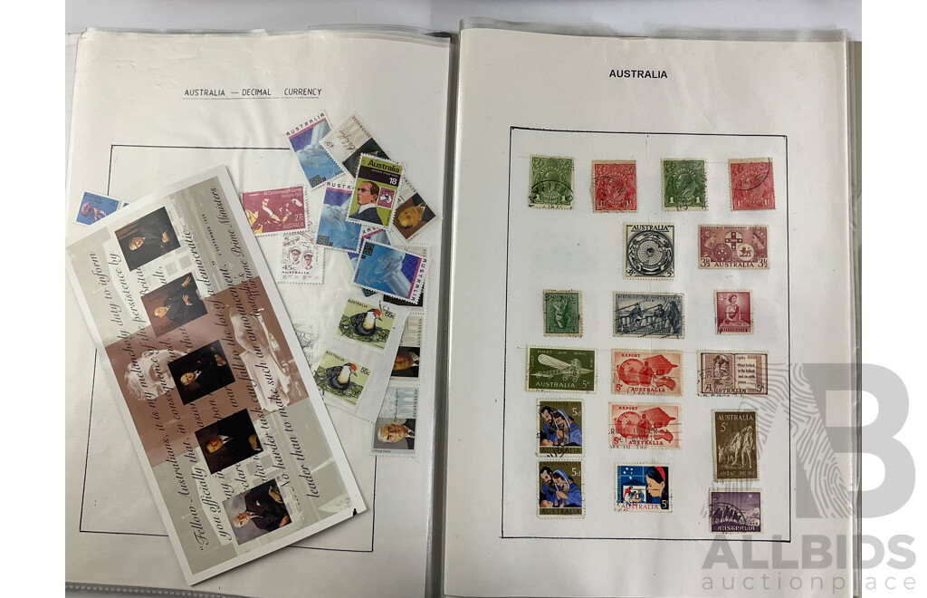 Two Albums of International Cancelled Stamps Including Australian and New Zealand Predecimal and Decimal, Red and Blue Harbour Bridge, Official Service, KGV, KGVI, QE2, USA, FIJI and More