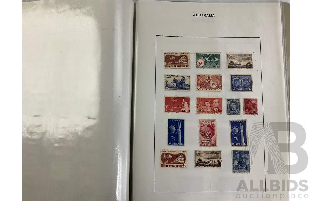 Two Albums of International Cancelled Stamps Including Australian and New Zealand Predecimal and Decimal, Red and Blue Harbour Bridge, Official Service, KGV, KGVI, QE2, USA, FIJI and More