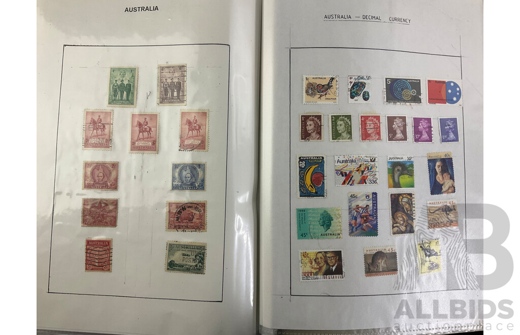 Two Albums of International Cancelled Stamps Including Australian and New Zealand Predecimal and Decimal, Red and Blue Harbour Bridge, Official Service, KGV, KGVI, QE2, USA, FIJI and More