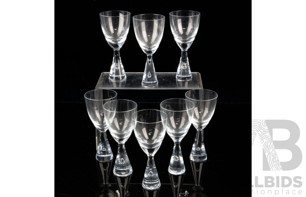 Set Eight Mid Century Danish Holmgaard Princess Medium Wine Glasses