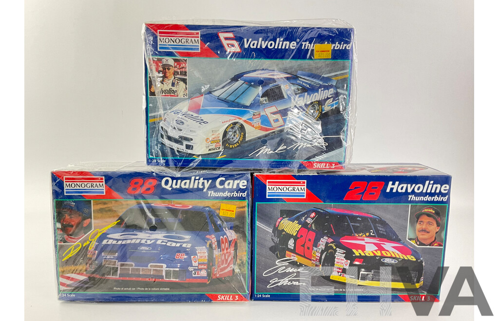 Vintage Monogram NASCAR Model Kits Ford Thunderbirds Valvoline Halvoline and Quality Care 1 24 Scale