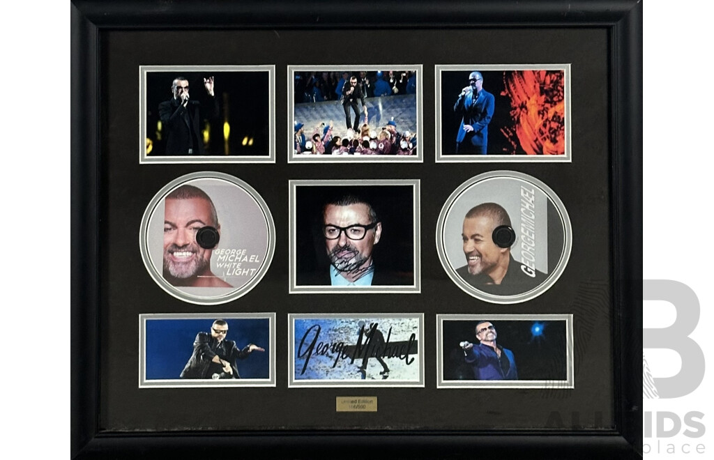 Framed George Michael Collection of Photos with Pair of CDs and Signature Print Within Middle Photo, Limited Edition 166 of 500, 46 x 56 cm (frame)