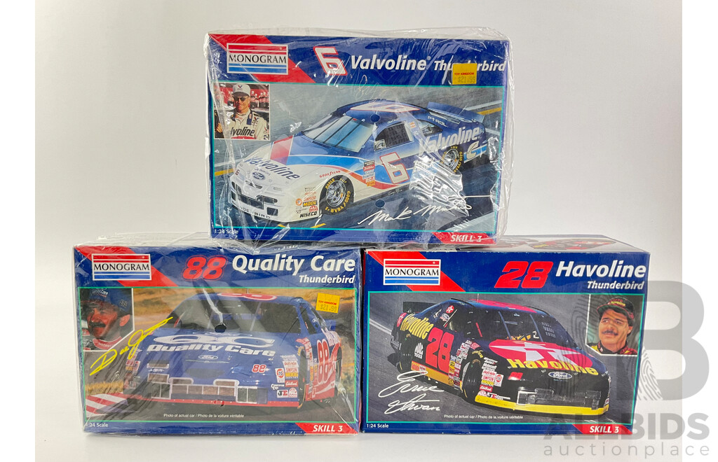 Vintage Monogram NASCAR Model Kits, Ford Thunderbirds Valvoline, Halvoline and Quality Care - 1:24 Scale