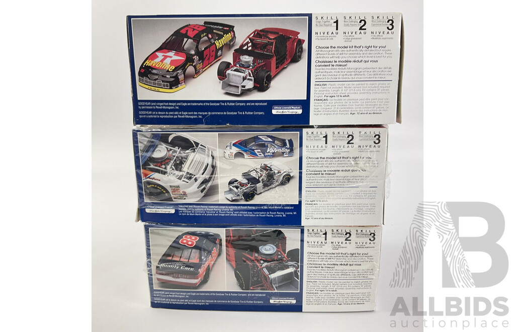 Vintage Monogram NASCAR Model Kits, Ford Thunderbirds Valvoline, Halvoline and Quality Care - 1:24 Scale