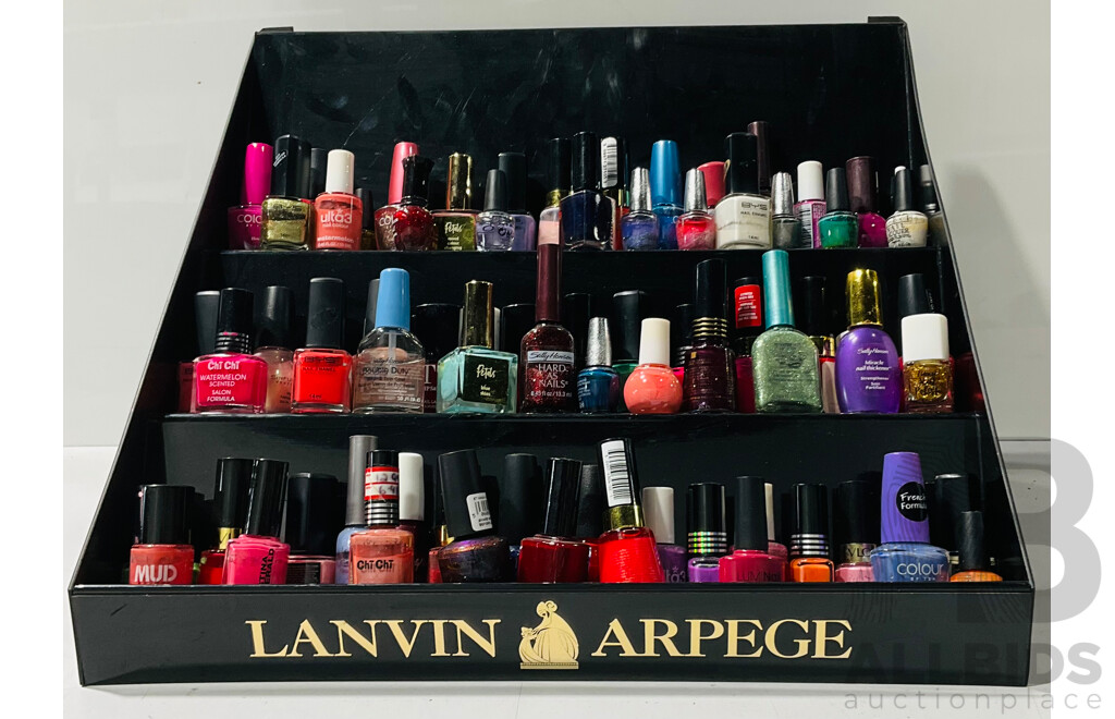 Large Collection of Nail Polish of Assorted Colours From Revlon, Colour by TBN, BYS and Much More Including Lanvin Arpege Tiered Display