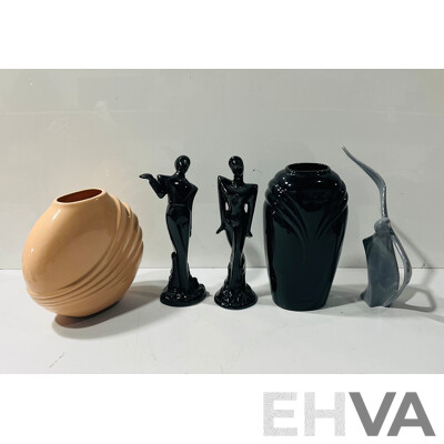 Collection 1980s Retro Ceramic Items Including Vases and Figures