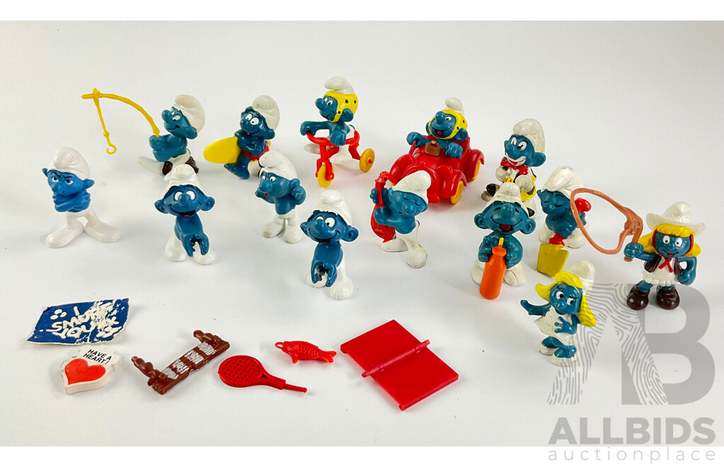 Vintage Peyo Schleich Smurfs Including Surf Smurf, Fishing Smurf, Smurfette and More