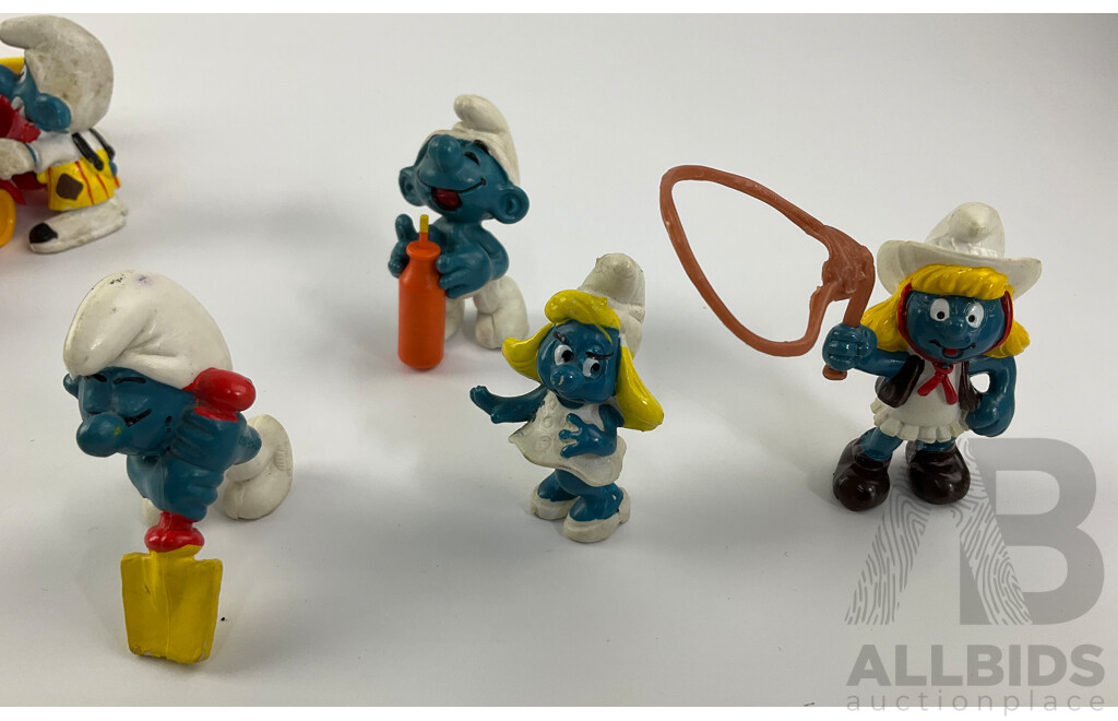 Vintage Peyo Schleich Smurfs Including Surf Smurf, Fishing Smurf, Smurfette and More