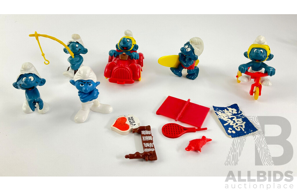 Vintage Peyo Schleich Smurfs Including Surf Smurf, Fishing Smurf, Smurfette and More