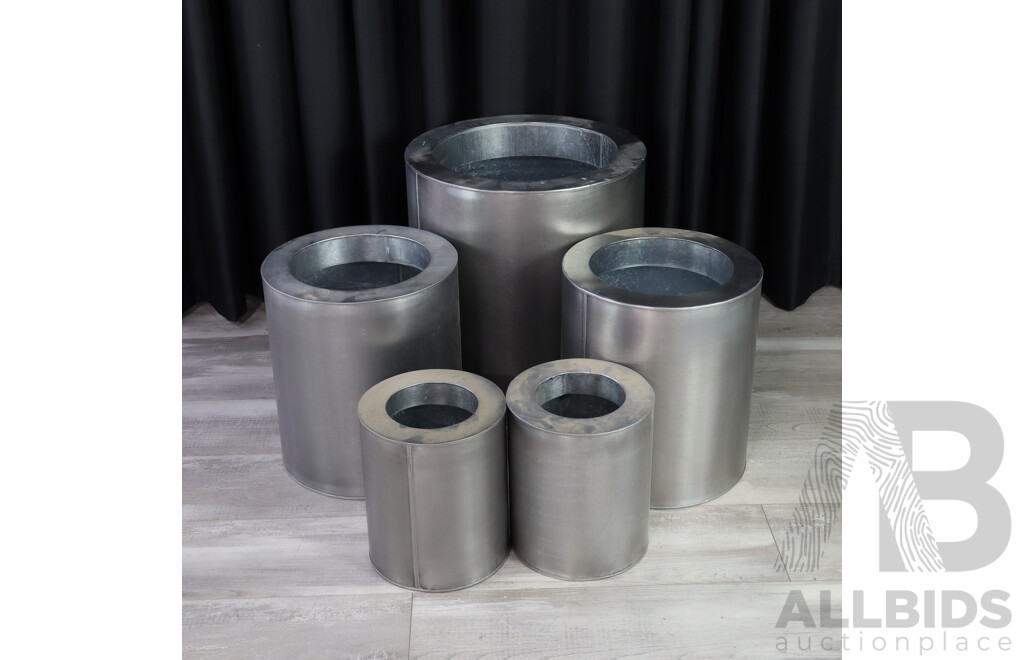 Set of Five Graduated Brushed Alloy Planters