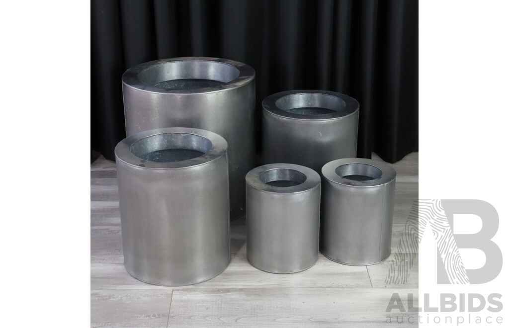 Set of Five Graduated Brushed Alloy Planters