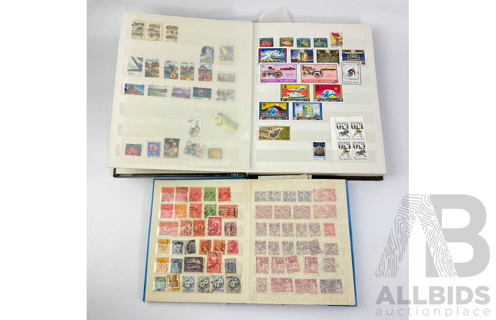 Two Albums of Vintage Stamps Including Australian KGV, KGVI, QE2 Predecimal, Antarctic Terrirtories, Cuba, Mongolia, Peru, Rwanda, Nicaragua and More