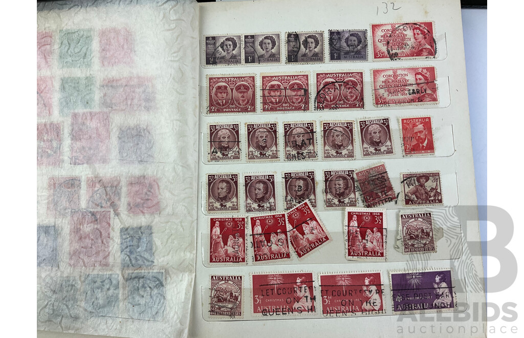 Two Albums of Vintage Stamps Including Australian KGV, KGVI, QE2 Predecimal, Antarctic Terrirtories, Cuba, Mongolia, Peru, Rwanda, Nicaragua and More