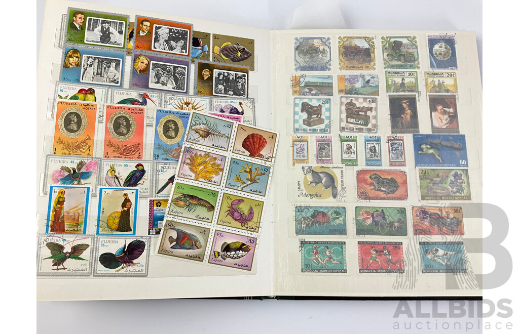 Two Albums of Vintage Stamps Including Australian KGV, KGVI, QE2 Predecimal, Antarctic Terrirtories, Cuba, Mongolia, Peru, Rwanda, Nicaragua and More